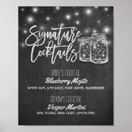 Poster Signature Cocktail Boisson Menu Mariage Décor Sign