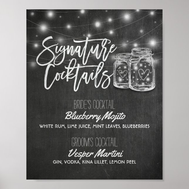 Poster Signature Cocktail Boisson Menu Mariage Décor Sign (Devant)