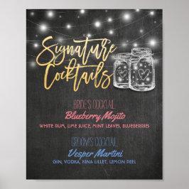 Poster Signature Cocktail Boisson Menu Mariage Décor Sign