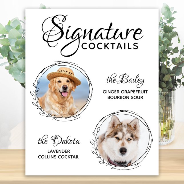 Poster Signature Cocktails Animaux Mariages Boire Bar (Créateur téléchargé)