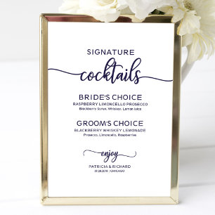 Poster Signature Cocktails Chic Navy Mariage Bleu