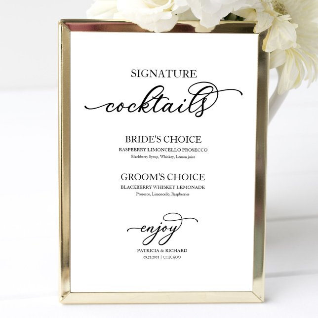 Poster Signature Cocktails Chic noir Script (Créateur téléchargé)