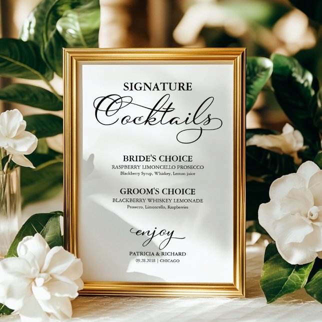 Poster Signature Cocktails Élégant signe de mariage (Créateur téléchargé)