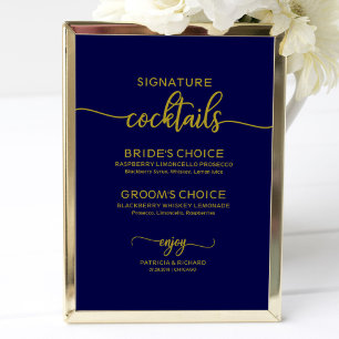 Poster Signature Cocktails Gold Navy Mariage Bleu