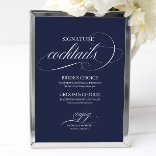 Poster Signature Cocktails Panneau Mariage bleu marine