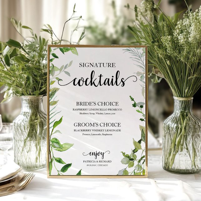 Poster Signature Cocktails Verdure Aquarelle Élégante (Créateur téléchargé)