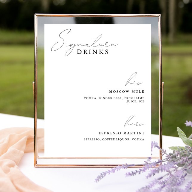 Poster Signature de calligraphie noir intemporel Boissons (Créateur téléchargé)