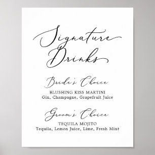 Poster Signature de calligraphie noire délicate Boissons