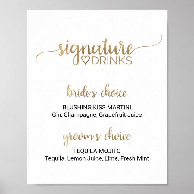 Poster Signature de calligraphie or simple Boissons Signa (Devant)