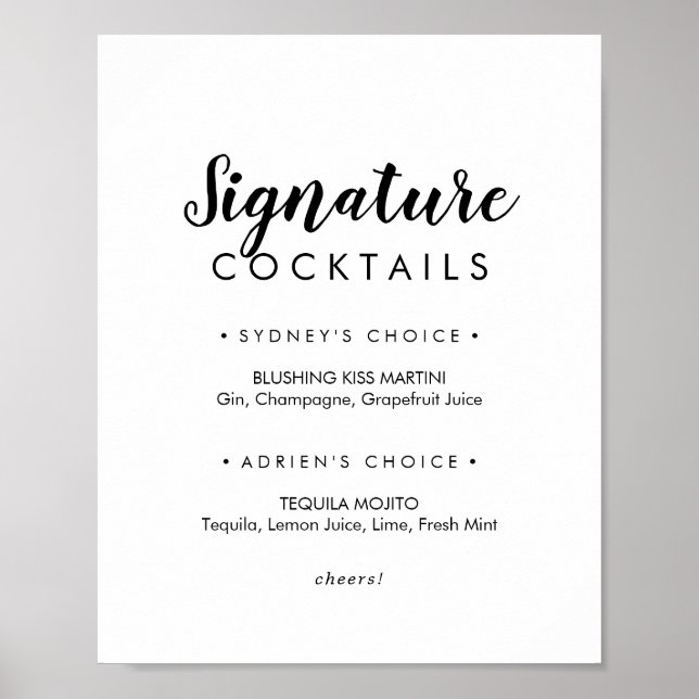 Poster Signature de calligraphie simple Cocktails Signal (Devant)