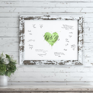 Poster Signature du livre d'hôtes mariage, Coeur vert