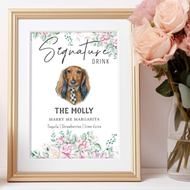 Poster Signature du Mariage Dachshund long Haired Boire (Créateur téléchargé)