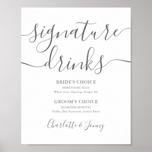 Poster Signature Gris Signature Script Signature Boissons (Devant)