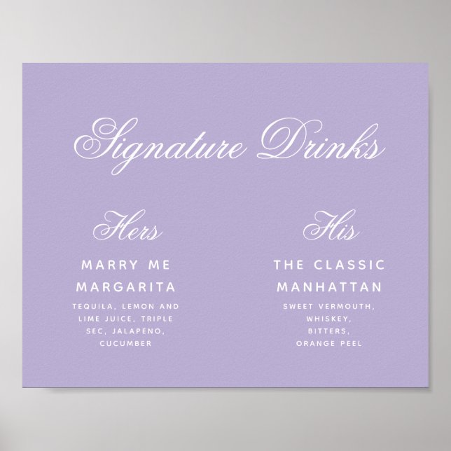 Poster Signature Lavender Boissons Calligraphie Mariage S (Devant)