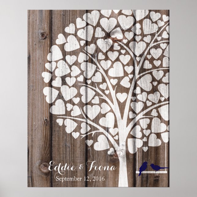 Poster signature mariage livre d'hôtes arbre oiseau marin (Devant)