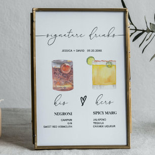 Poster signature moderne boissons signet mariage