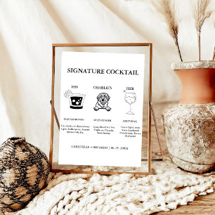 Poster Signature moderne Cocktail Boire Bar Mariage Panne