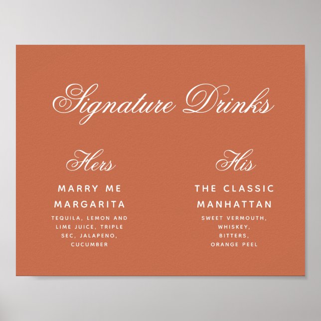 Poster Signature Terracotta Boissons Script Mariage Signa (Devant)