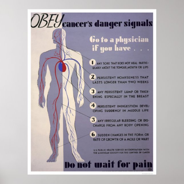 Poster Signaux de danger de cancer 1938 WPA (Devant)
