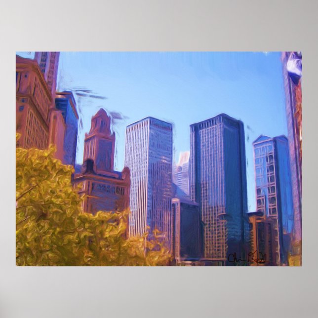 Poster Signé à l'automne de Chicago City (Devant)