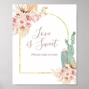 Poster Signe Amour Boho Cactus Rose Aquarelle L'amour est