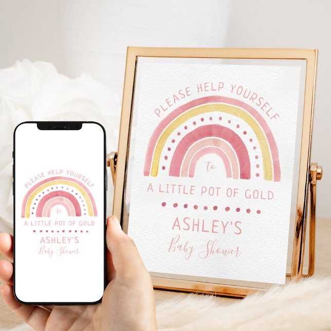 Poster Signe arc-en-ciel Baby shower rose Pot des Faveurs (Rainbow baby shower favors sign)