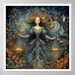 Poster Signe astrologique de la Balance Zodiaque Céleste