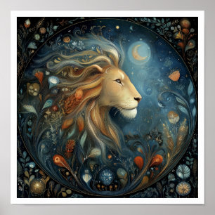 Poster Signe astrologique Lion Zodiaque Céleste