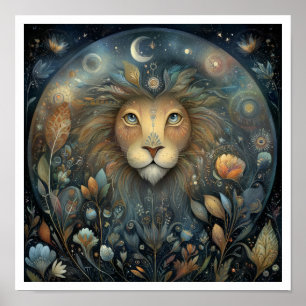 Poster Signe astrologique Lion Zodiaque Céleste