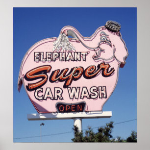 Poster Signe au néon de station de lavage d'éléphant