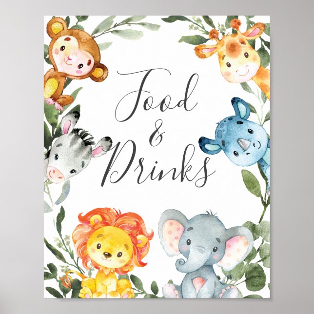 Poster SIGNE Baby shower Animaux Jungle Aliments et boiss (Devant)