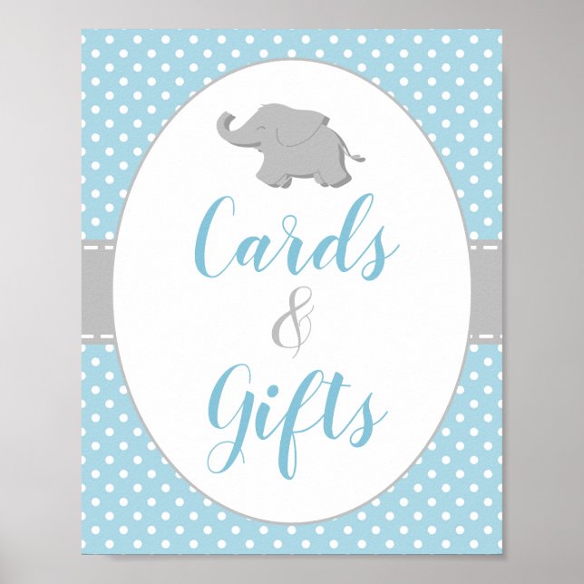 Poster Signe Baby shower bébé Elephant Bleu Cartes & Cade (Devant)