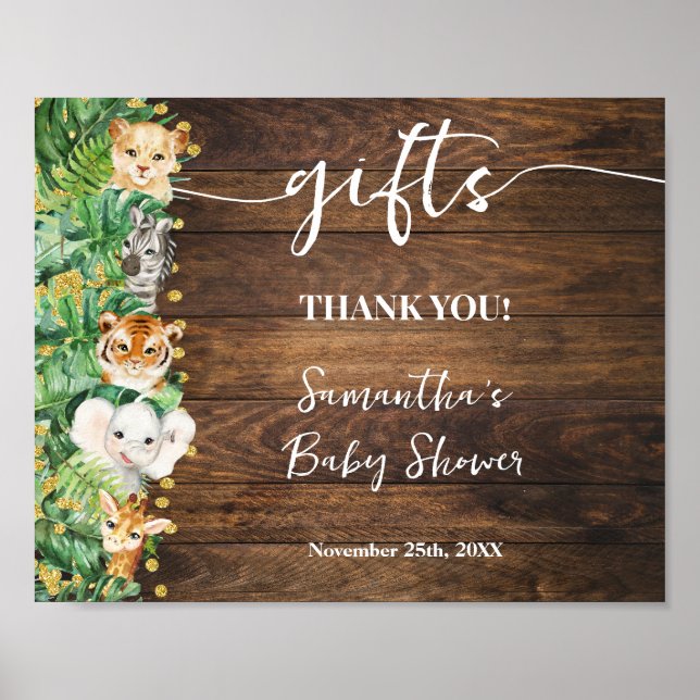 Poster SIGNE Baby shower Cadeaux Safari Rustique sauvage (Devant)