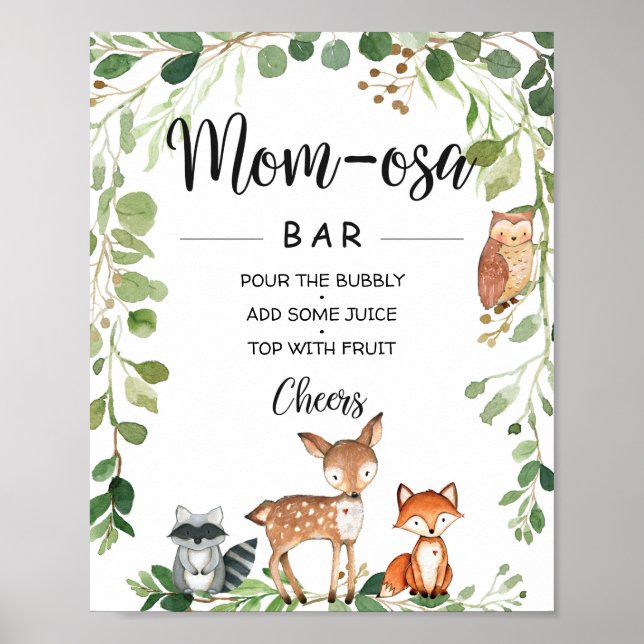 Poster SIGNE Baby shower d'animaux de bois Maman-osa Bar (Devant)
