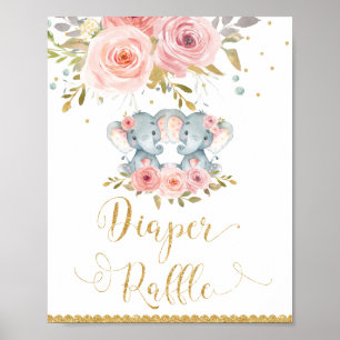 Poster Signe Baby shower de couches éléphant Twin Girls