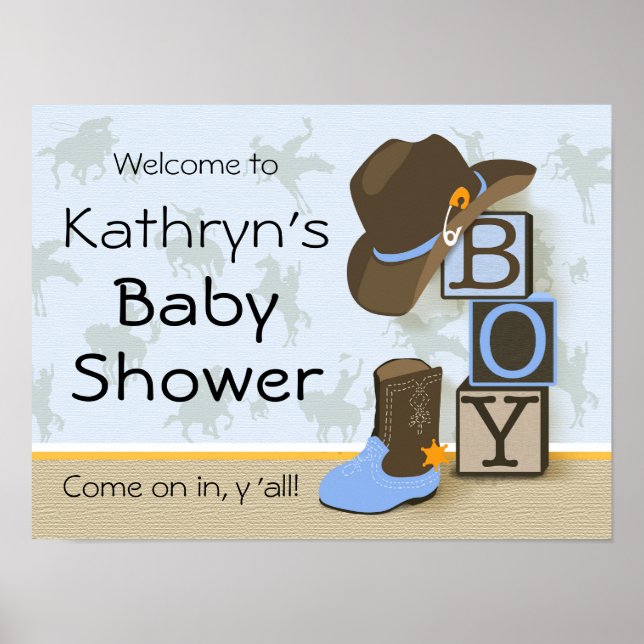 Poster SIGNE Baby shower DE Cowboy Ouest (Devant)