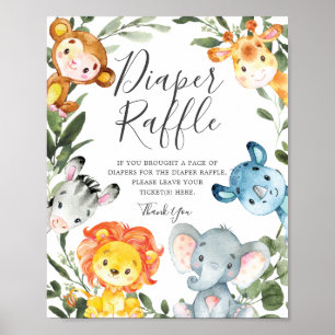 Poster SIGNE Baby shower Déchets de la Jungle Animaux