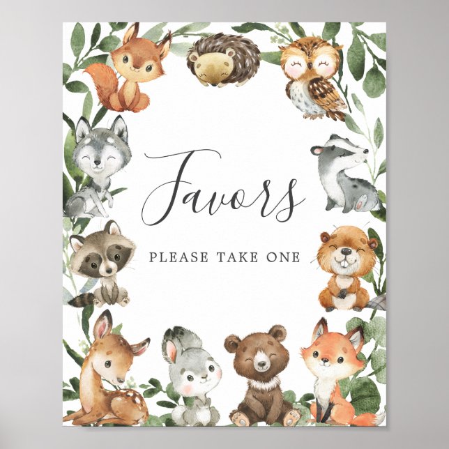 Poster SIGNE Baby shower Favoris des animaux de bois (Devant)