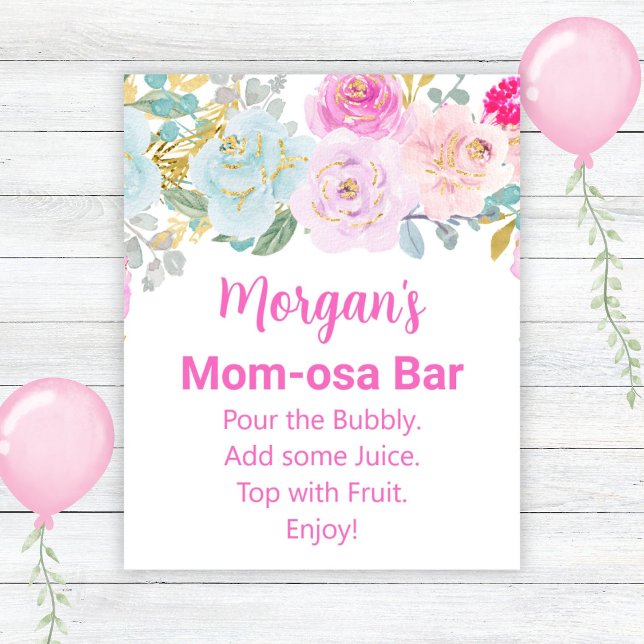 Poster SIGNE Baby shower Fille Rose Floral Maman-osa Bar (Créateur téléchargé)