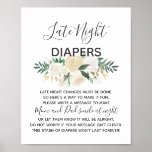 Poster Signe baby shower Fleurs Diapeurs nocturnes