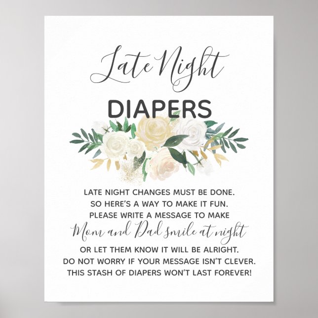Poster Signe baby shower Fleurs Diapeurs nocturnes (Devant)