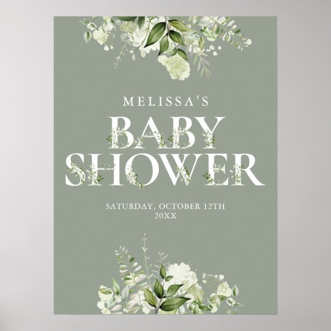 Poster SIGNE Baby shower Floral Sage Greenery (Devant)