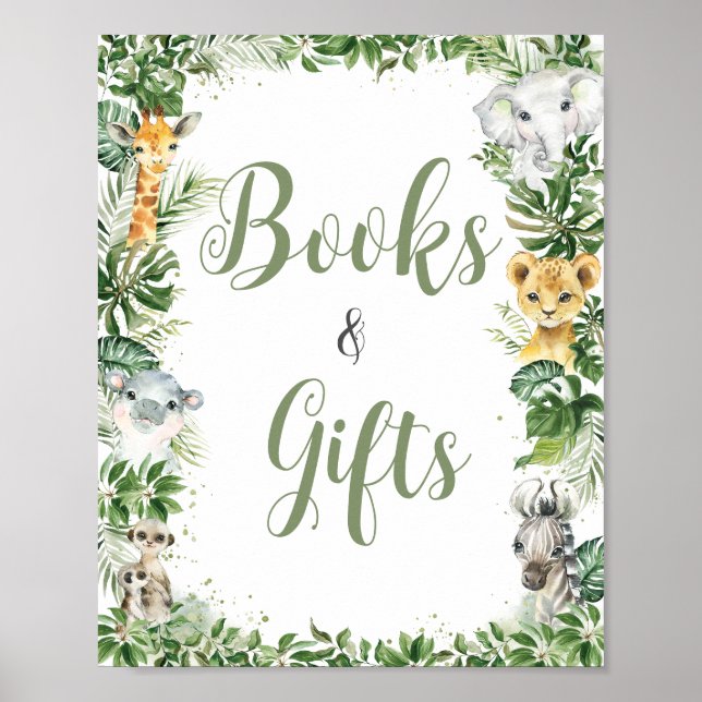 Poster SIGNE Baby shower Jungle Vert Livres et cadeaux (Devant)