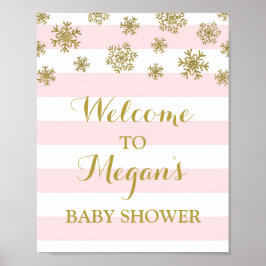 Poster SIGNE baby shower Pink Stripes Gold Snow