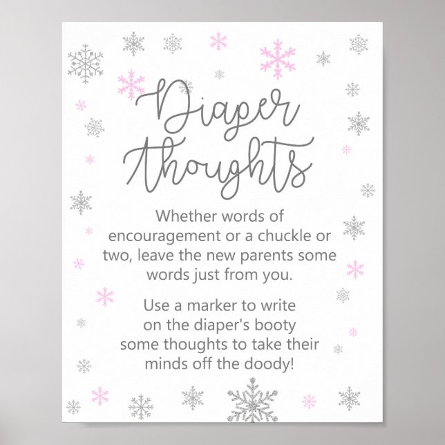 Poster SIGNE Baby shower Pink Winter Snowflake (Devant)