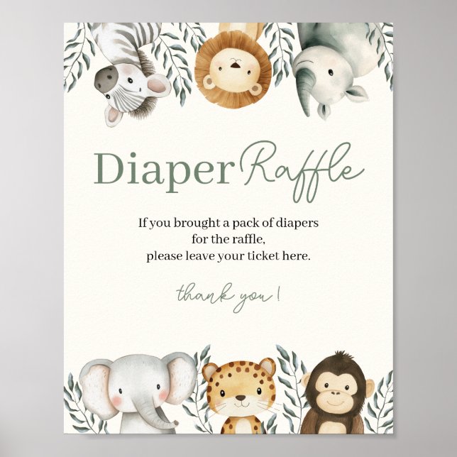 Poster Signe Baby shower Safari Déchets (Devant)