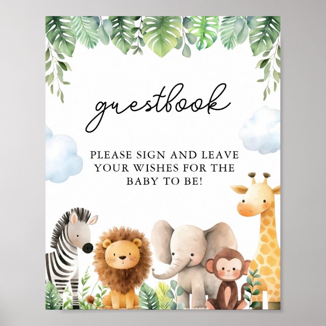 Poster Signe Baby shower Safari Guestbook (Devant)
