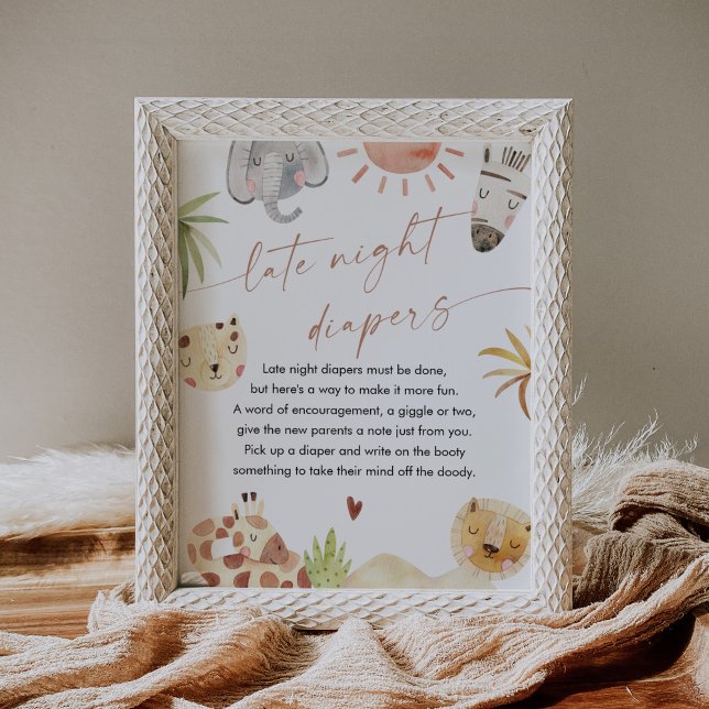 Poster SIGNE Baby shower SAFARI Late Night Diapers (Créateur téléchargé)