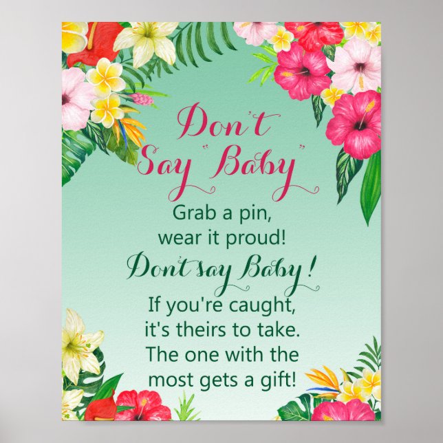 Poster SIGNE Baby shower tropical de Luau (Devant)