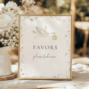 Poster Signe Baby shower vert cigogne Faveurs